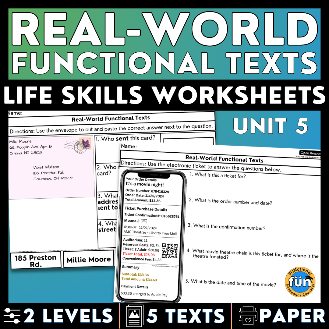 Real World Functional Texts Documents 5 Reading Comprehension Worksheets Classful