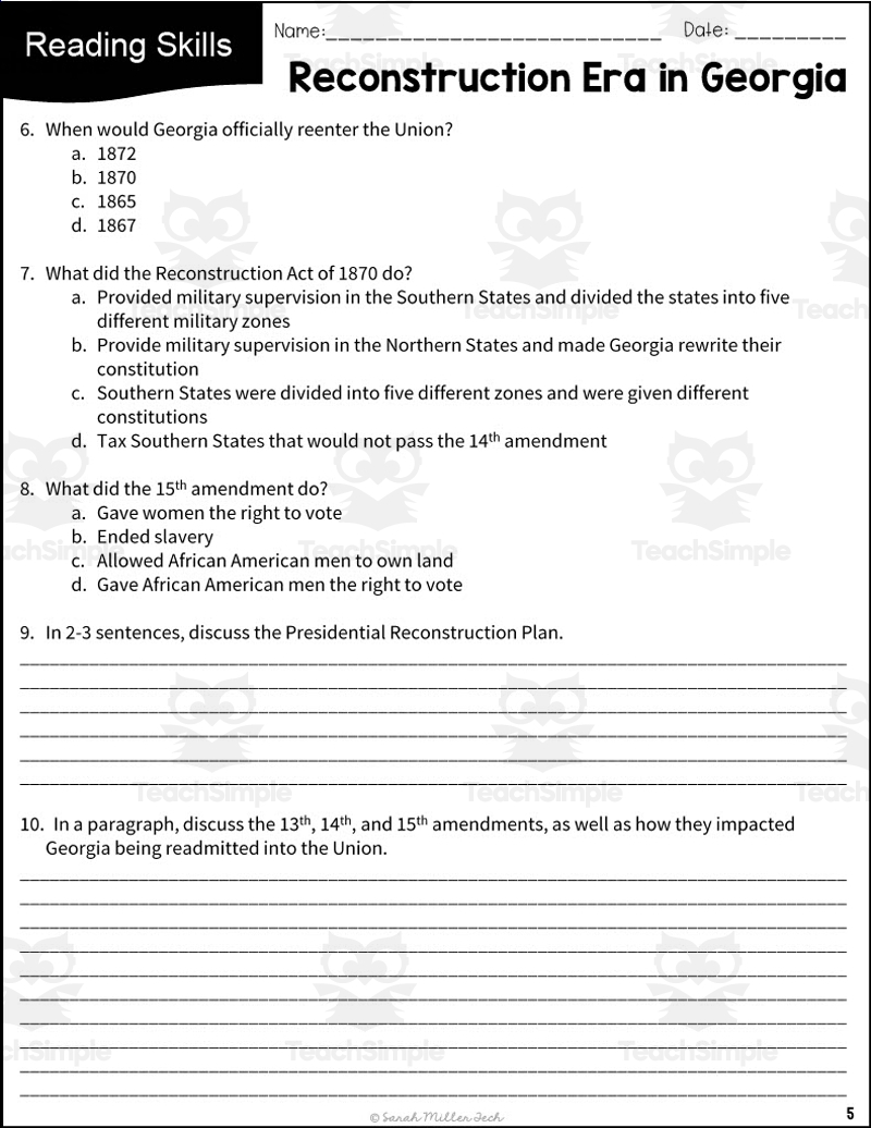 Reconstruction Era In Georgia Reading Packet By Teach Simple