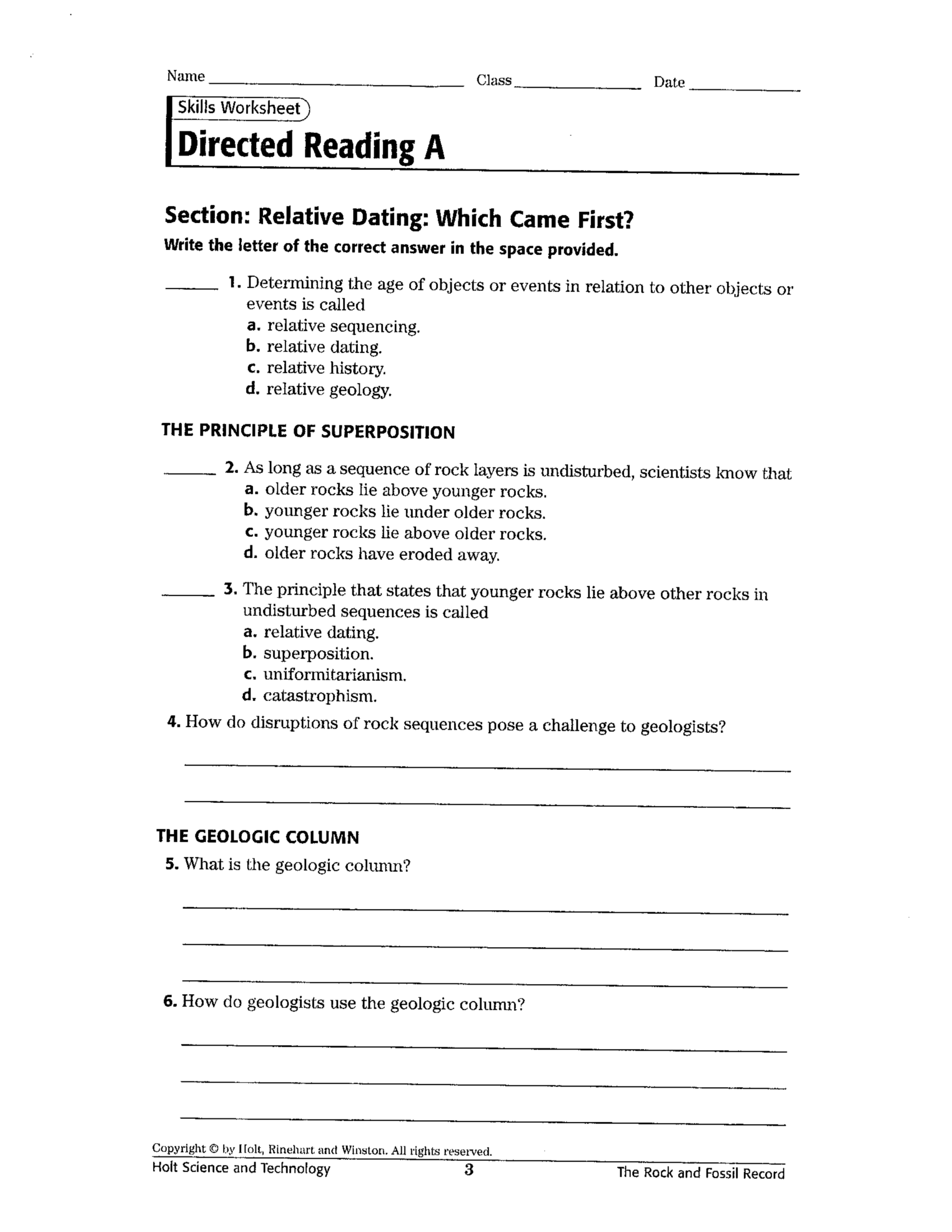 Relative Dating Worksheet Craig Fisher Library Formative