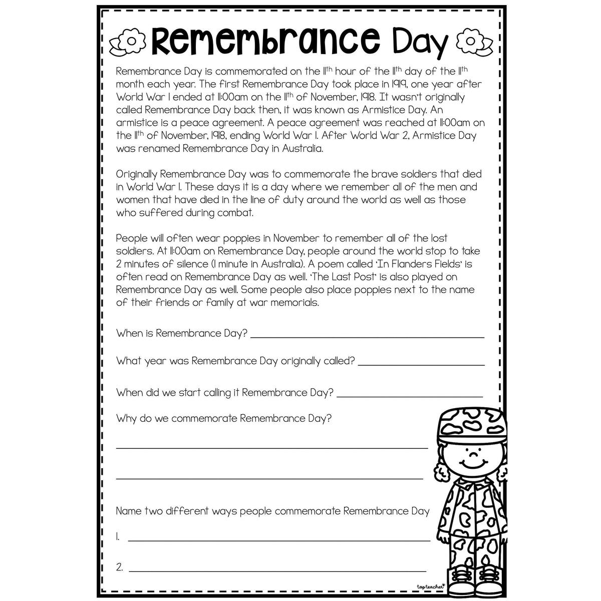 Remembrance Day Comprehension Worksheet Top Teacher Remembrance Day Comprehension Worksheet Top Teacher