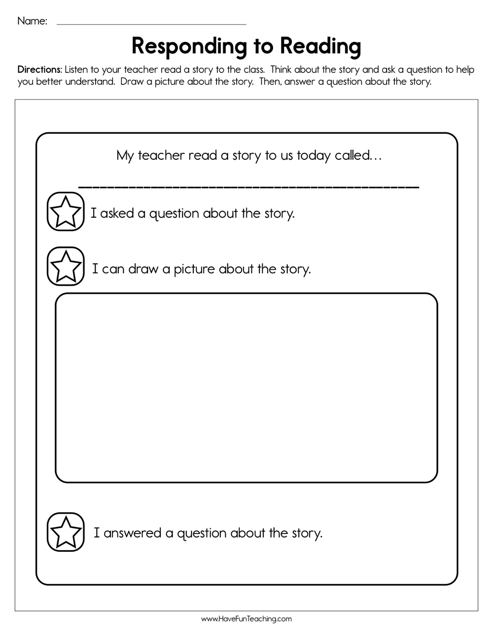 Responding To Reading Worksheet Have Fun Teaching