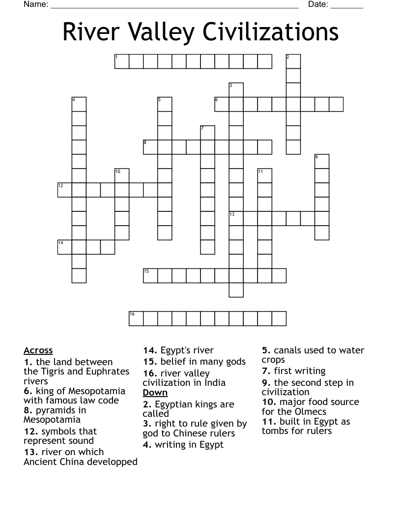 River Valley Civilizations Crossword WordMint River Valley Civilizations Comparison Chart Essay Writing By Teach Simple