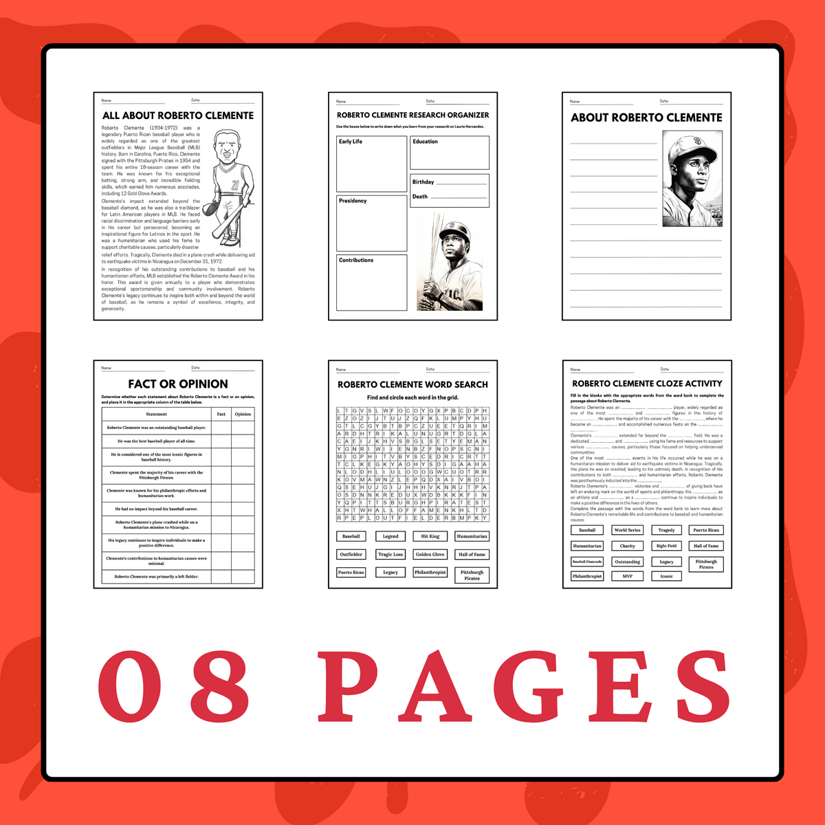 Roberto Clemente Reading Comprehension Hispanic Heritage Month Activities Made By Teachers