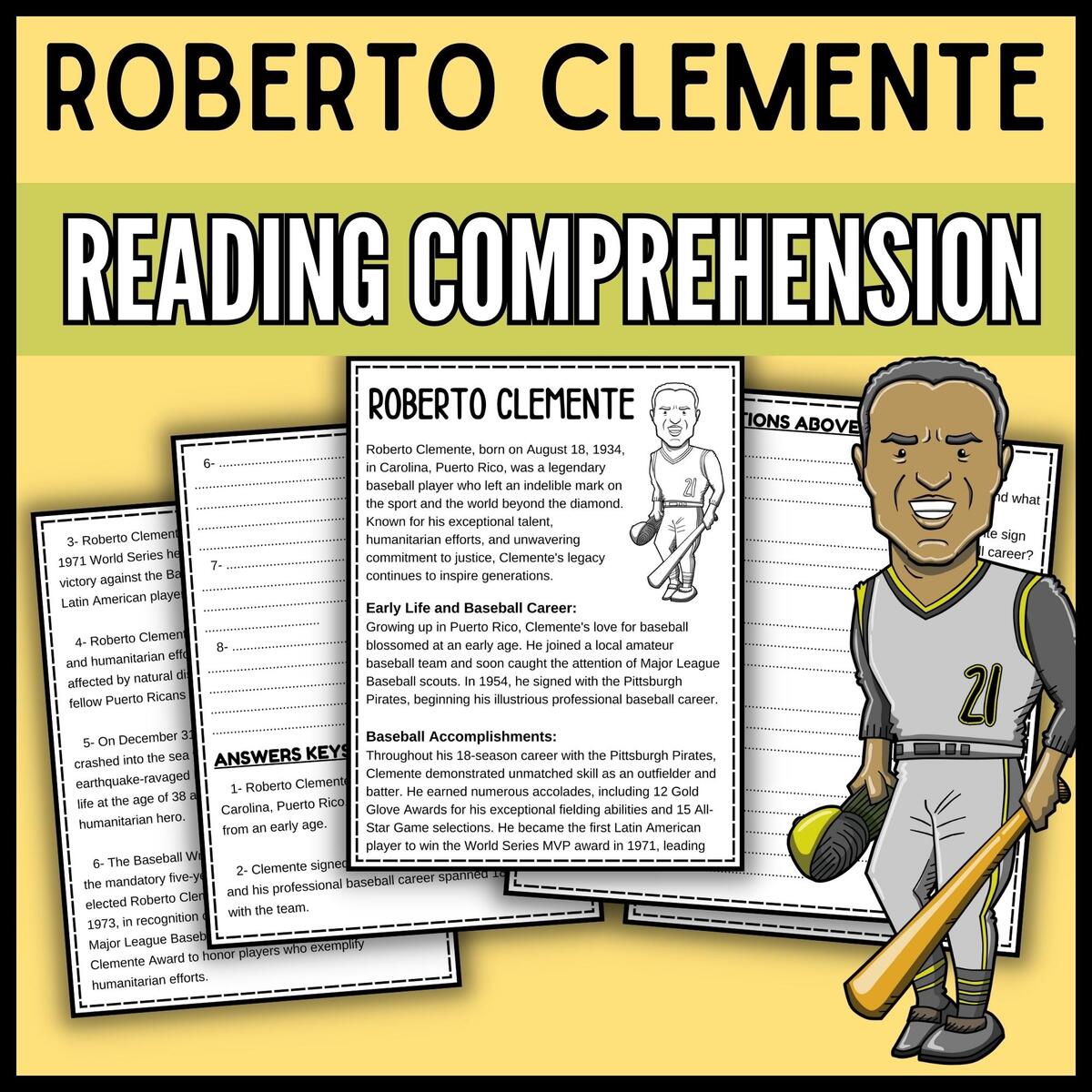 Roberto Clemente Reading Comprehension Passage Hispanic Heritage Month Made By Teachers