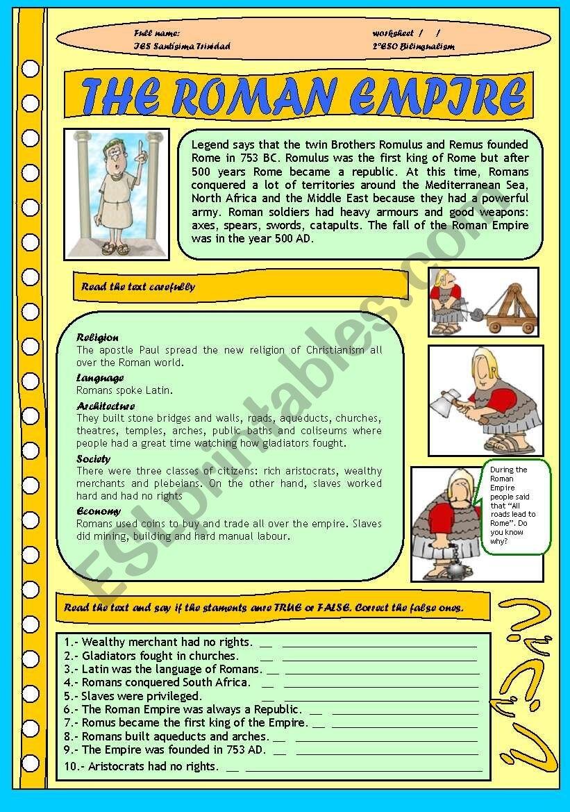 ROMAN EMPIRE FOR CHILDREN ESL Worksheet By JUANBEGI Slaves In The Roman Empire Reading Comprehension Worksheets Ancient Civilization Passages Questions With Answer Key Digital Download PDF Etsy
