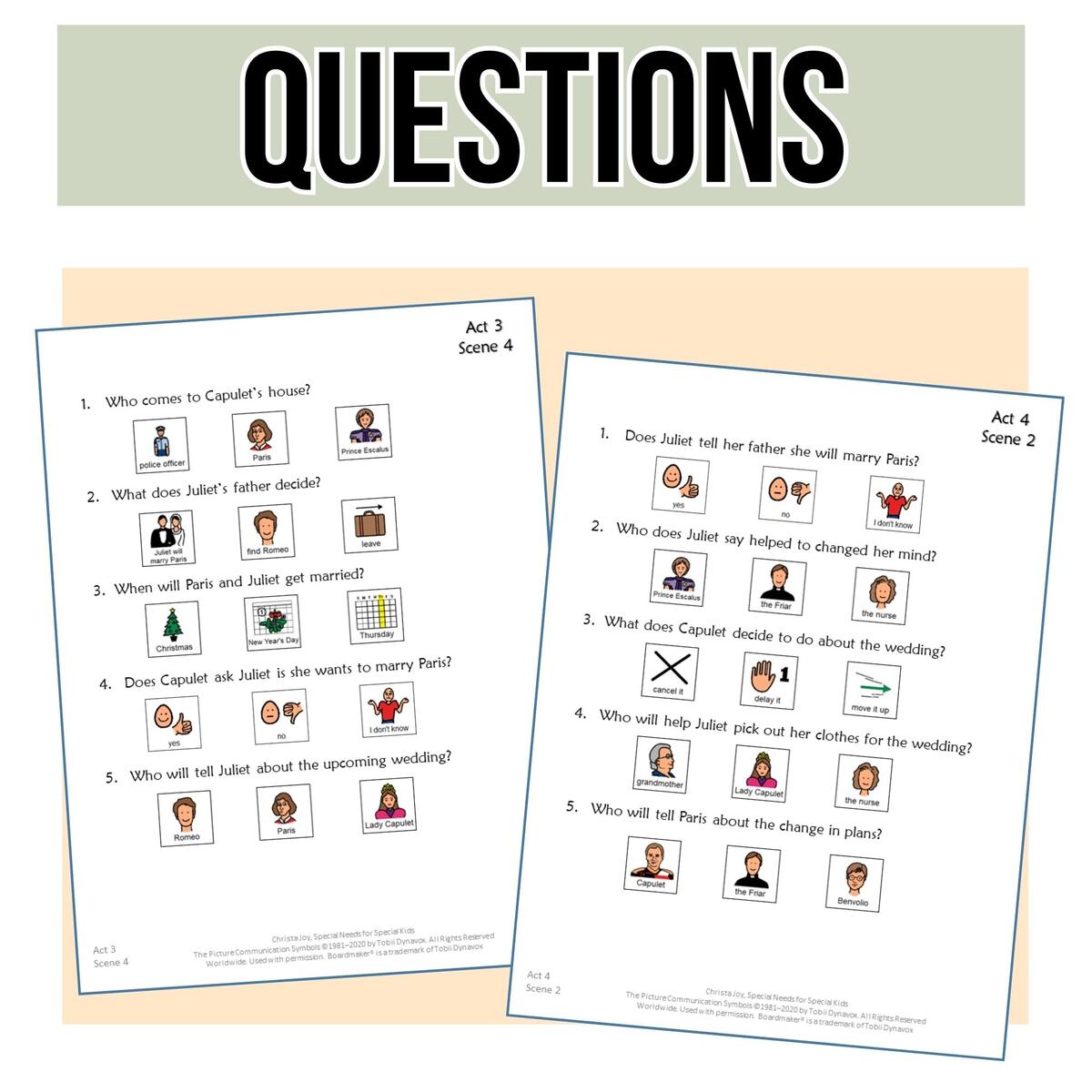 Romeo And Juliet Adapted Shakespeare Novel Study Romeo Juliet Character Chart Special Needs For Special Kids