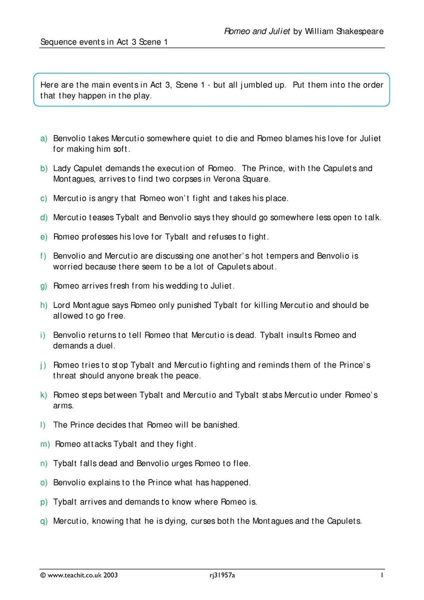Romeo And Juliet Sequencing Activity KS3 4 English Teachit Romeo And Juliet Sequencing Activity KS3 4 English Teachit
