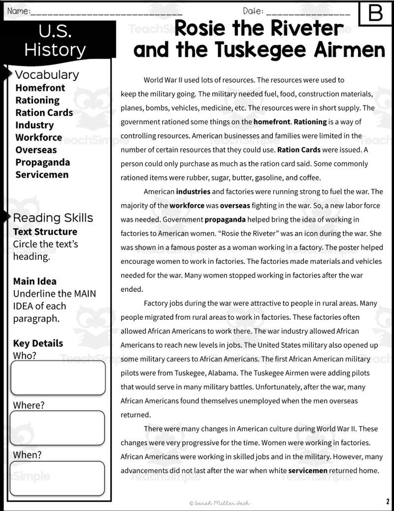 Rosie The Riveter And The Tuskegee Airmen Reading Packet By Teach Simple Rosie The Riveter And The Tuskegee Airmen Reading Packet By Teach Simple