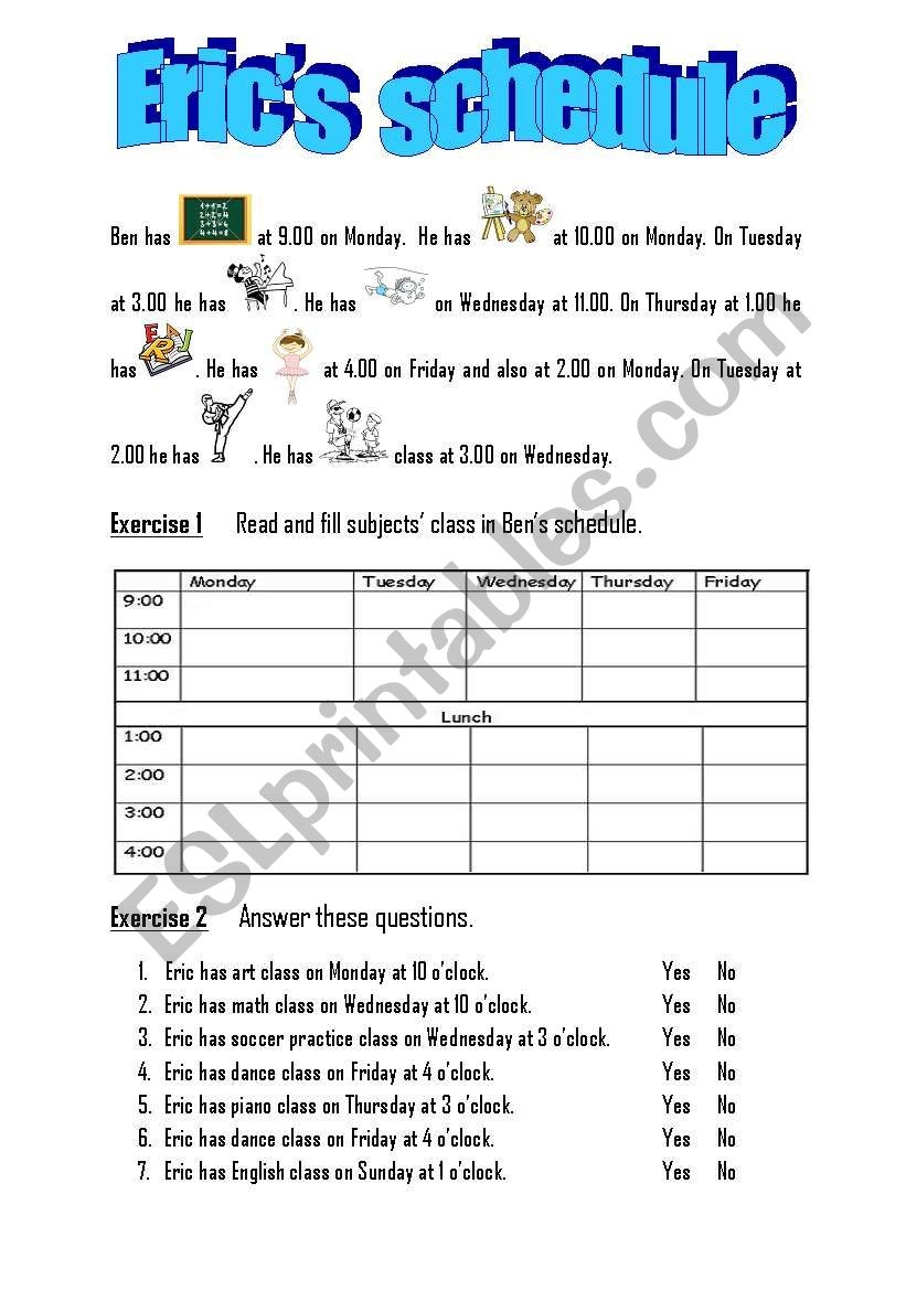 Schedule ESL Worksheet By Groupgub Worksheets Library