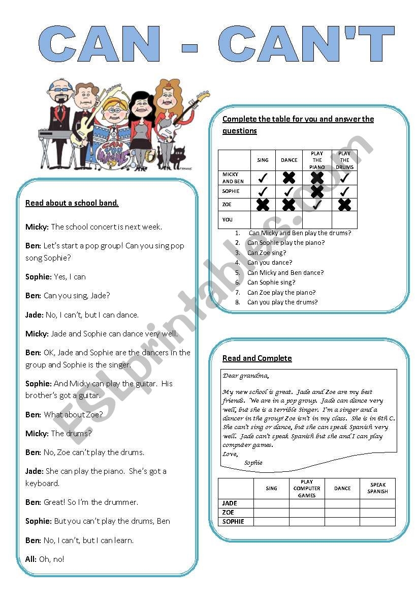 School Band CAN ESL Worksheet By Marianadig School Band CAN ESL Worksheet By Marianadig