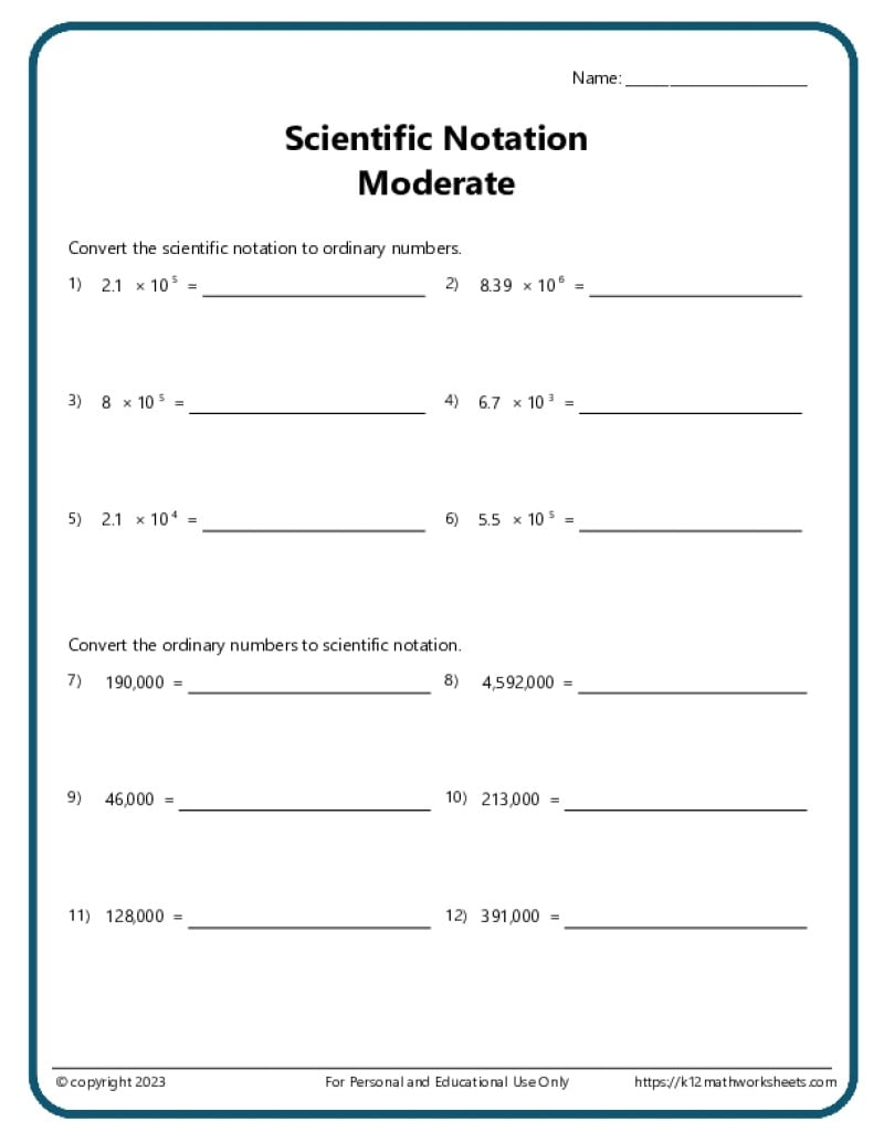 Scientific Notation Worksheets Scientific Notation Worksheets