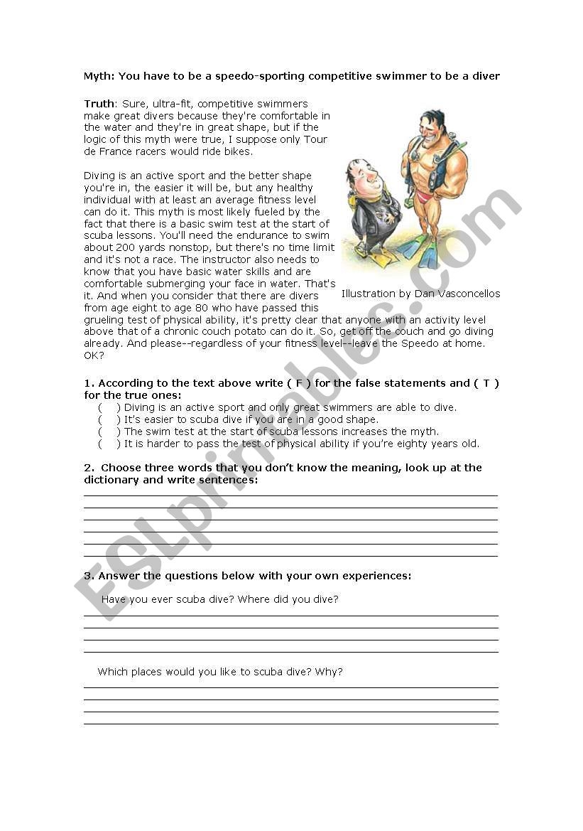 Scuba Diving Reading Activity ESL Worksheet By Giselehes