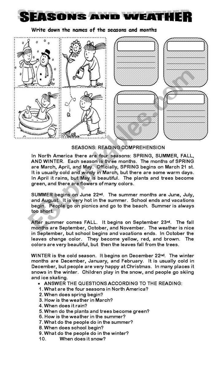 SEASONS READING COMPREHENSION ESL Worksheet By Natysalda SEASONS READING COMPREHENSION ESL Worksheet By Natysalda