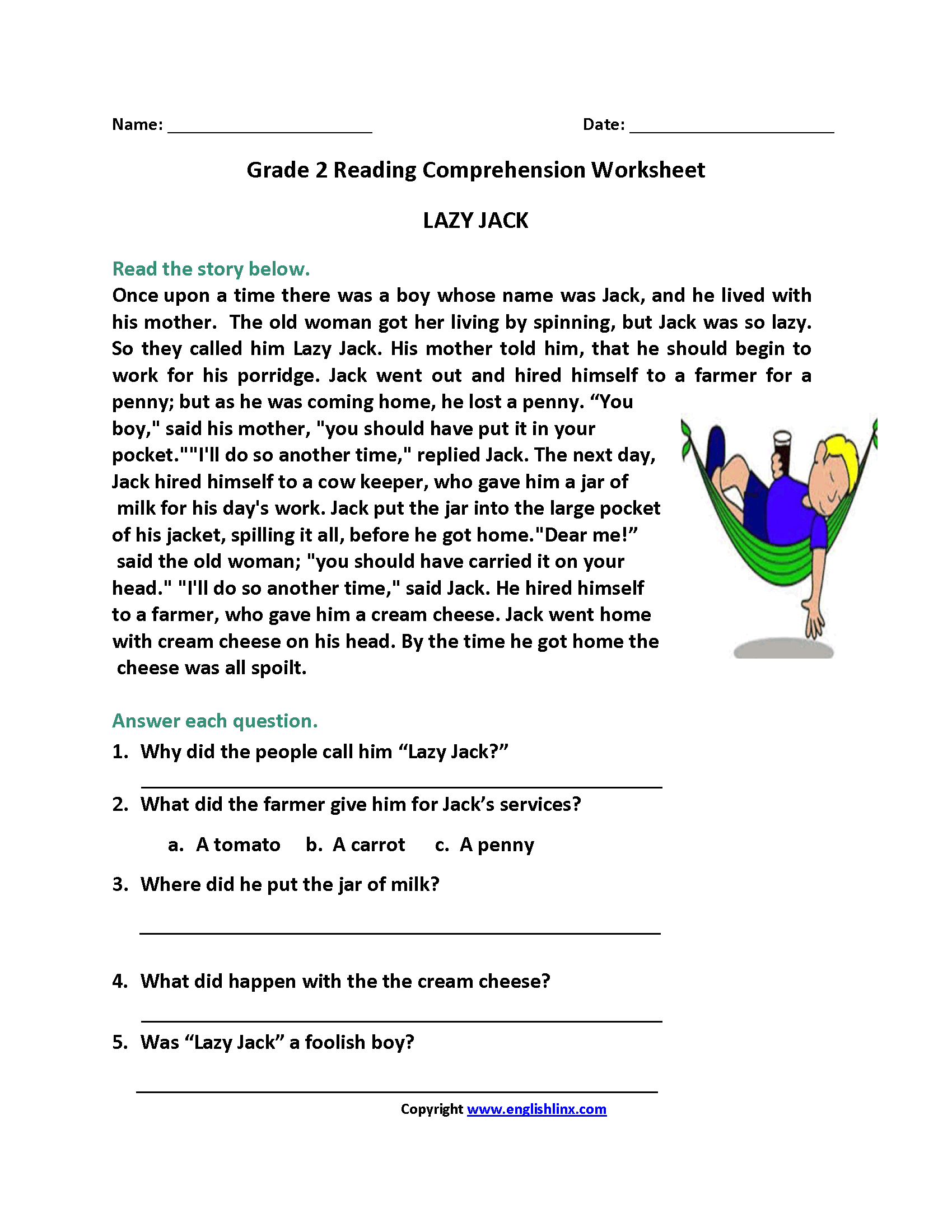 Summer Early Finishers 2nd Grade ELA Reading Comprehension Worksheets Library