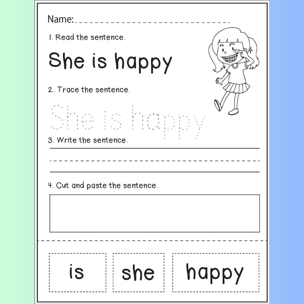 Sentence Building Worksheets Reading Tracing Writing Drawing And Cut And Paste Activities Made By Teachers