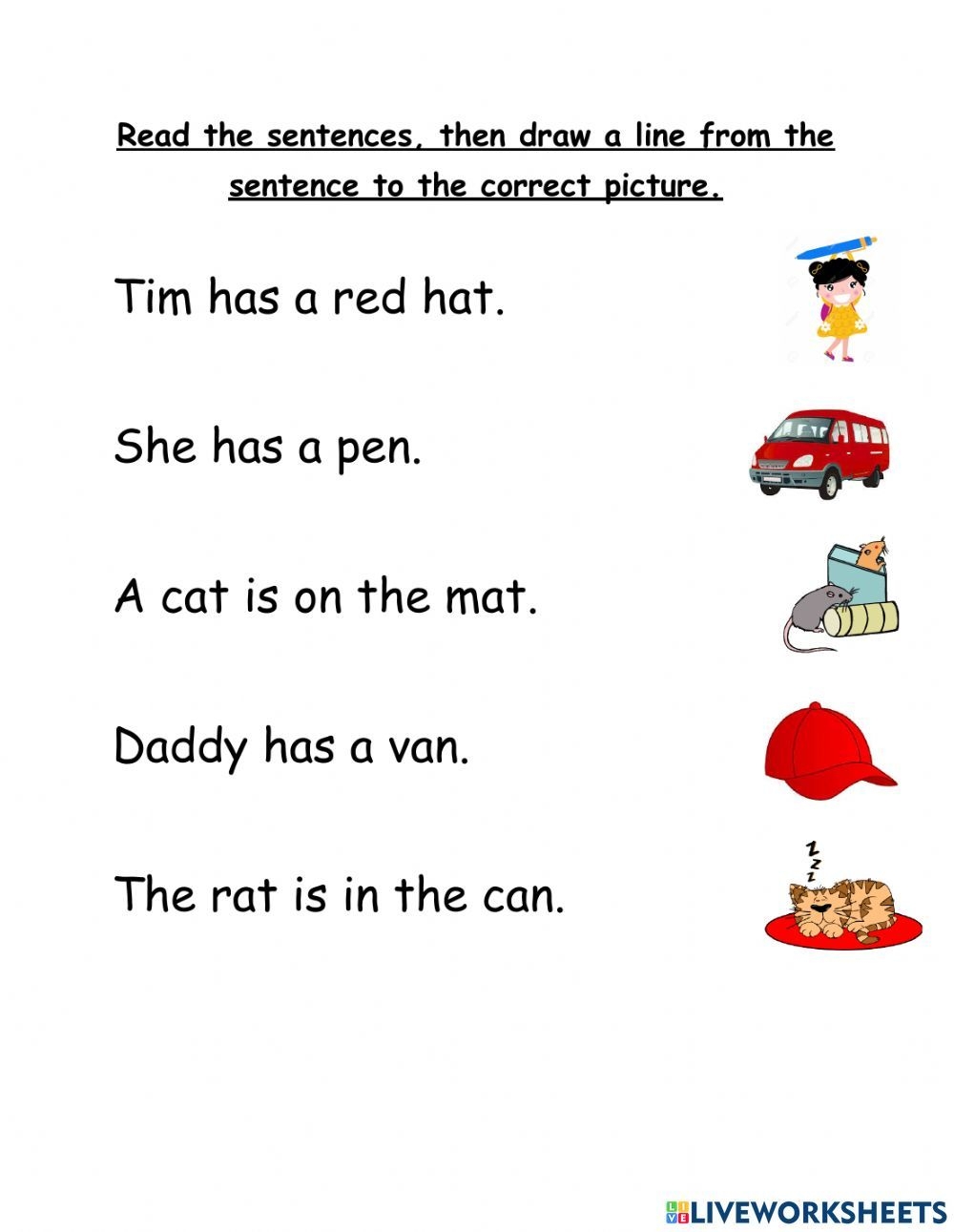 Sentence To Picture Matching Worksheet