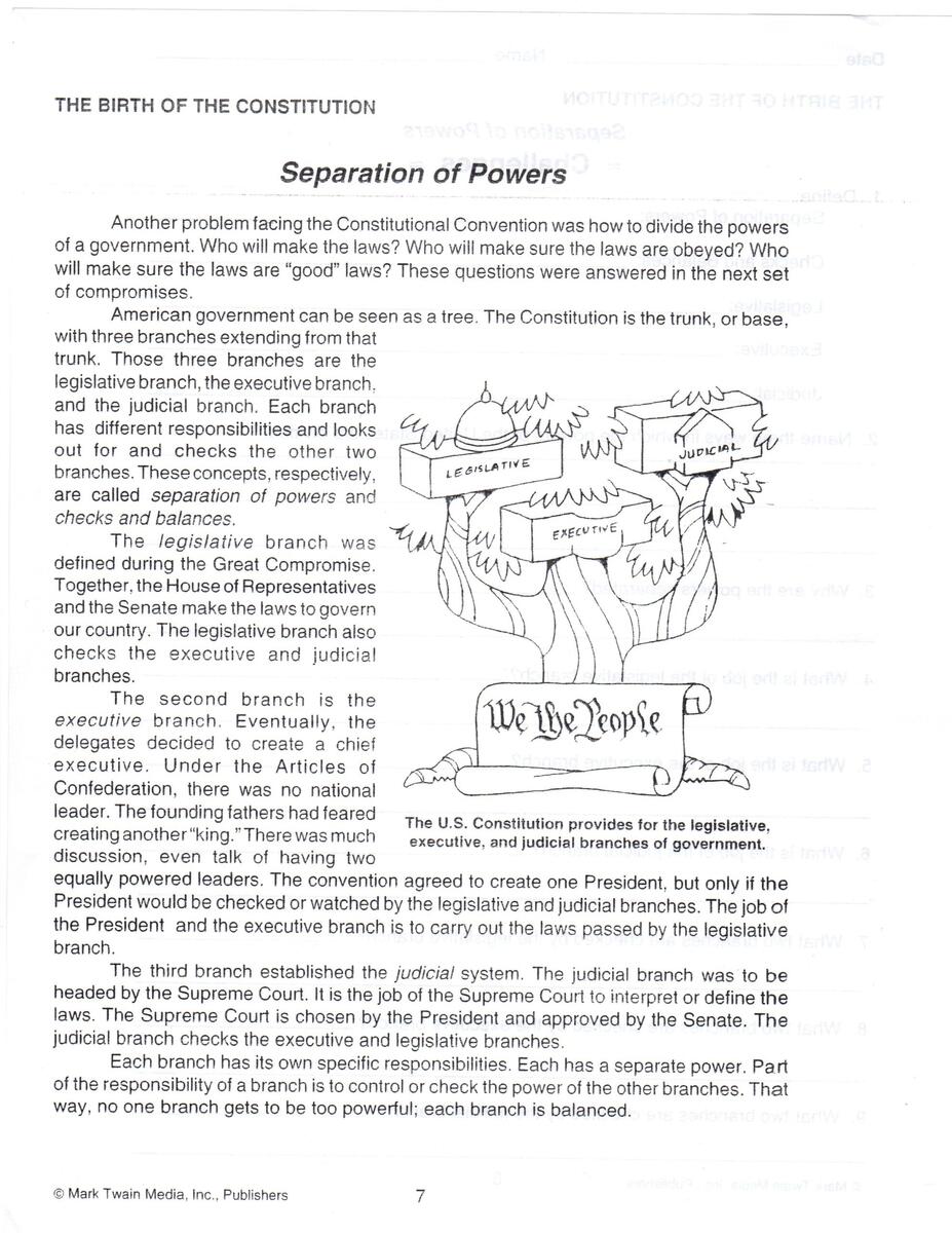 Quiz Worksheet Separation Of Powers Study