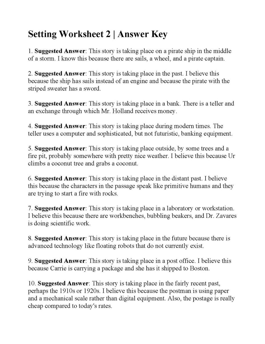 Setting Worksheet 2 Reading Activity Setting Worksheet 2 Reading Activity