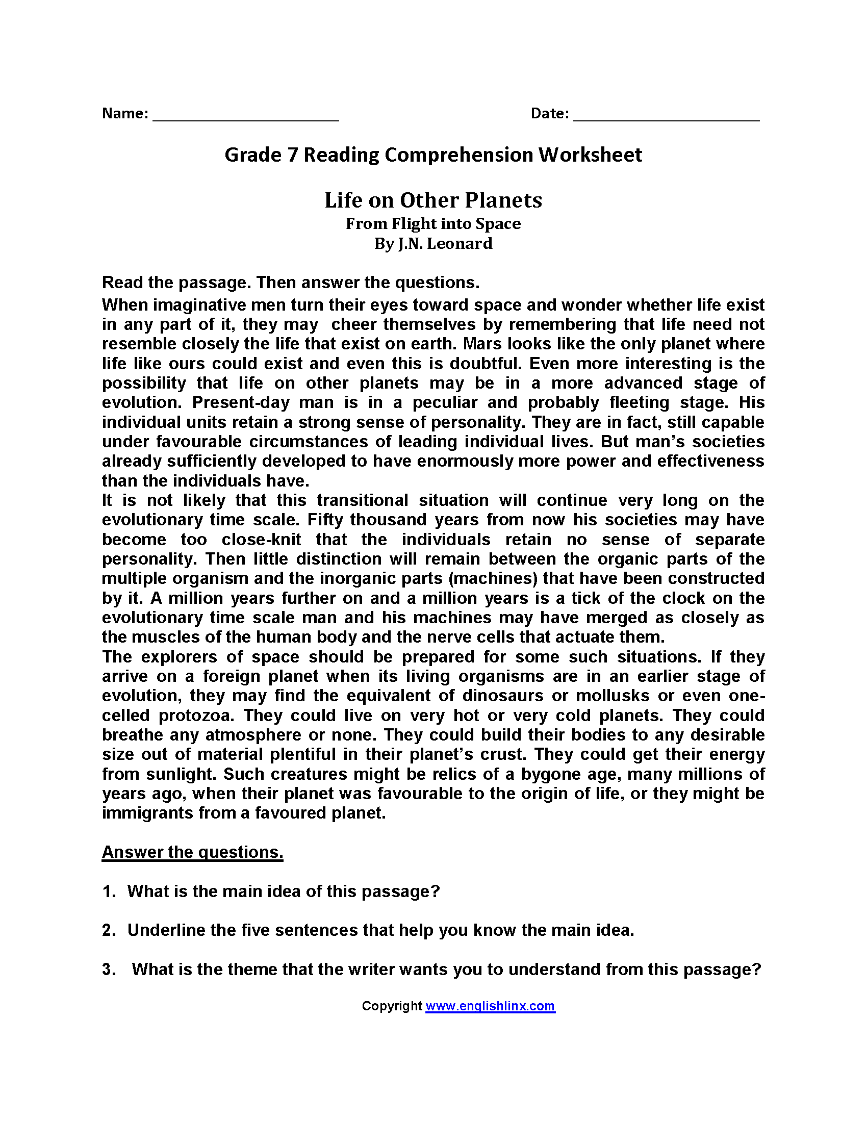 Seventh Grade Reading Worksheets Vocabulary Fluency Practice Seventh Grade Reading Worksheets Vocabulary Fluency Practice