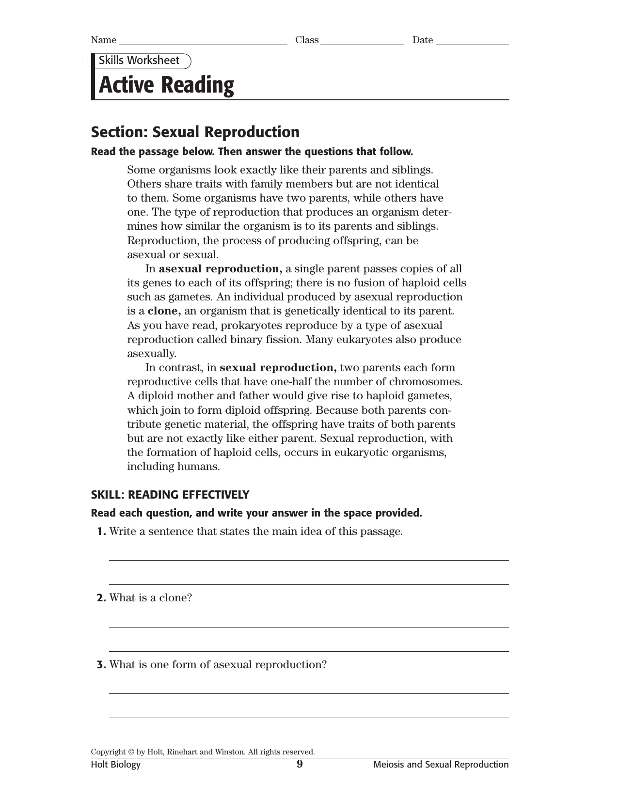 Sexual Reproduction Asexual Vs Sexual Reproduction Worksheet