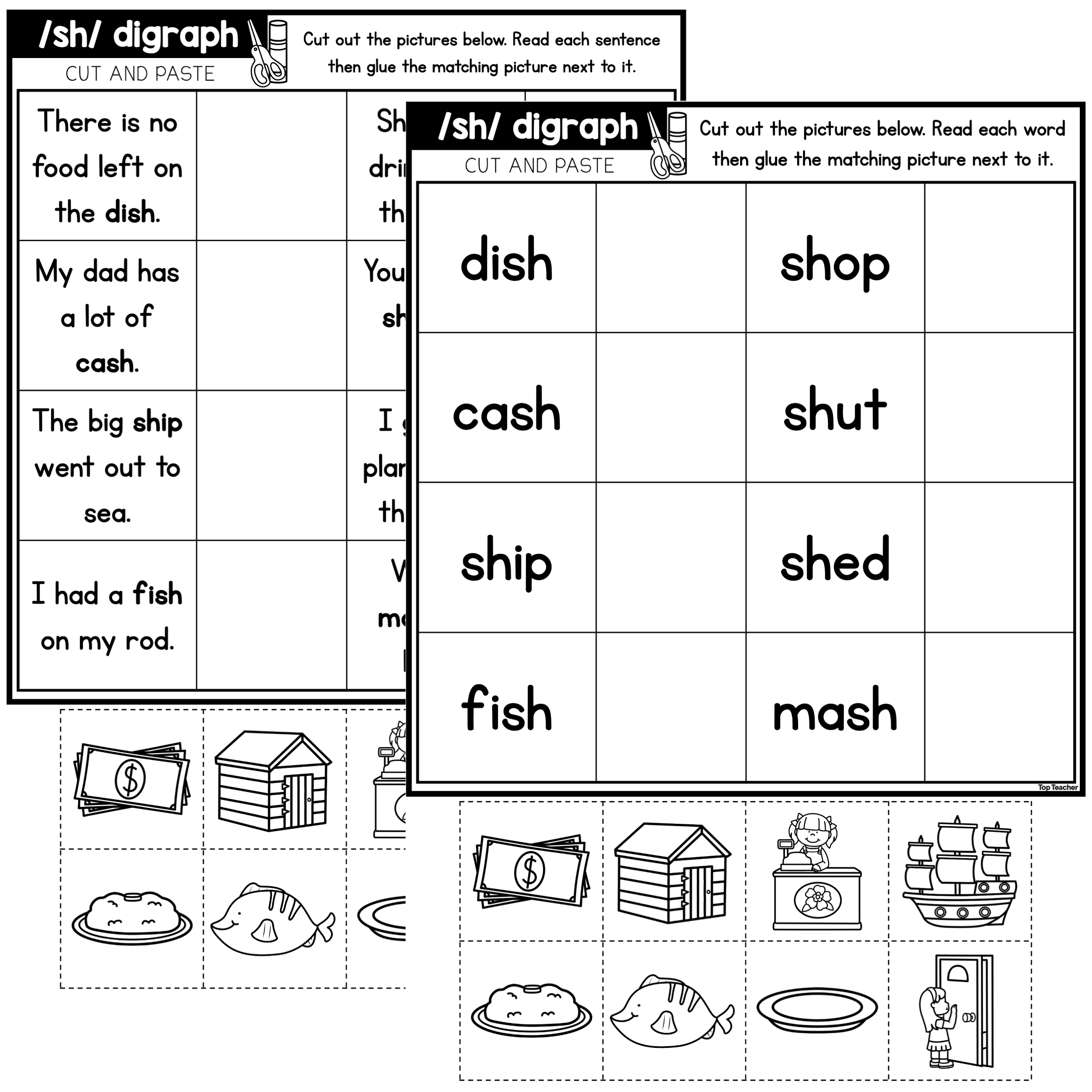 SH Digraph Cut Paste Worksheets Top Teacher SH Digraph Cut Paste Worksheets Top Teacher