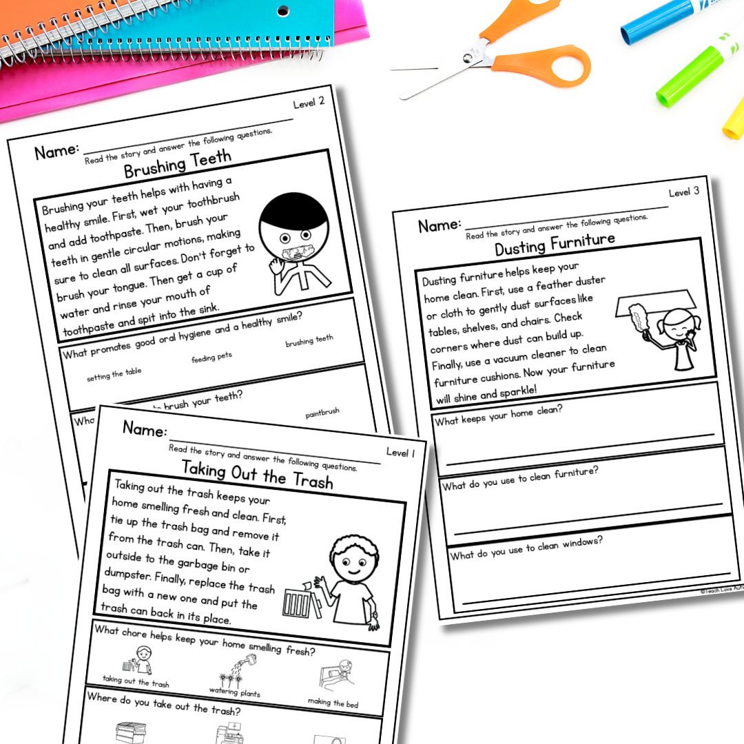 Simple Life Skills Reading Comprehension Household Chores Worksheets Teach Love Autism Simple Life Skills Reading Comprehension Household Chores Worksheets Teach Love Autism