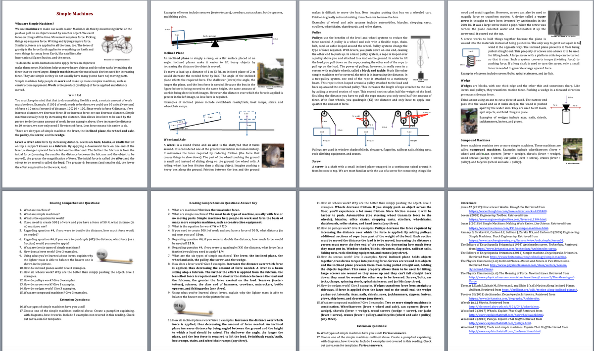 Simple Machines Reading Article Grades 5 7 Simple Machines Reading Article Grades 5 7