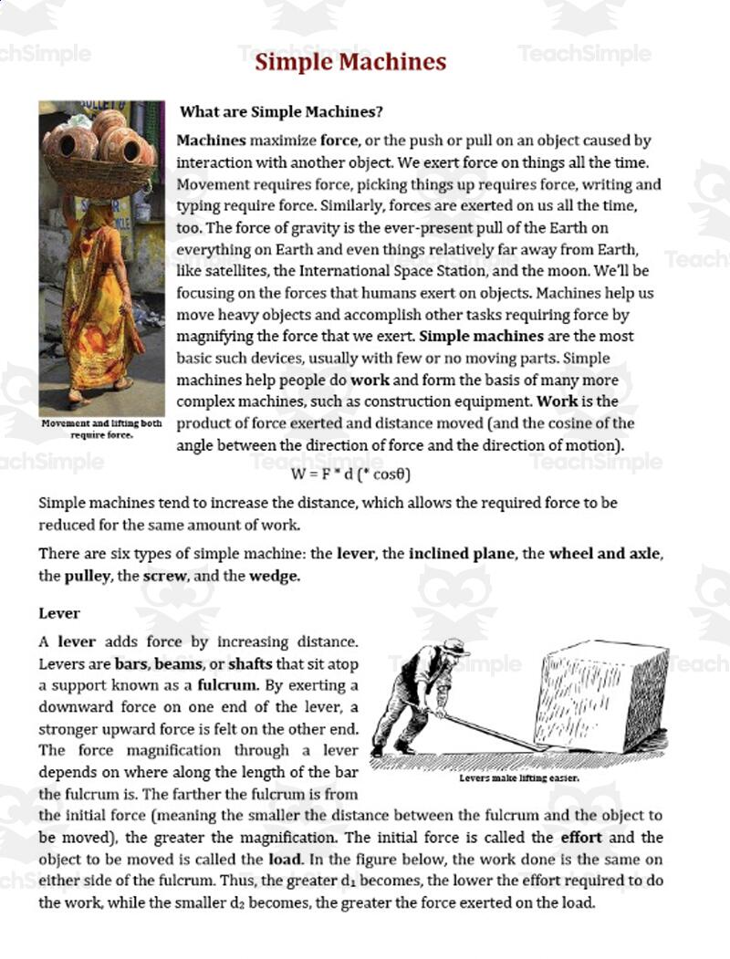 Simple Machines Reading Comprehension Article By Teach Simple Simple Machines Reading Comprehension Article By Teach Simple
