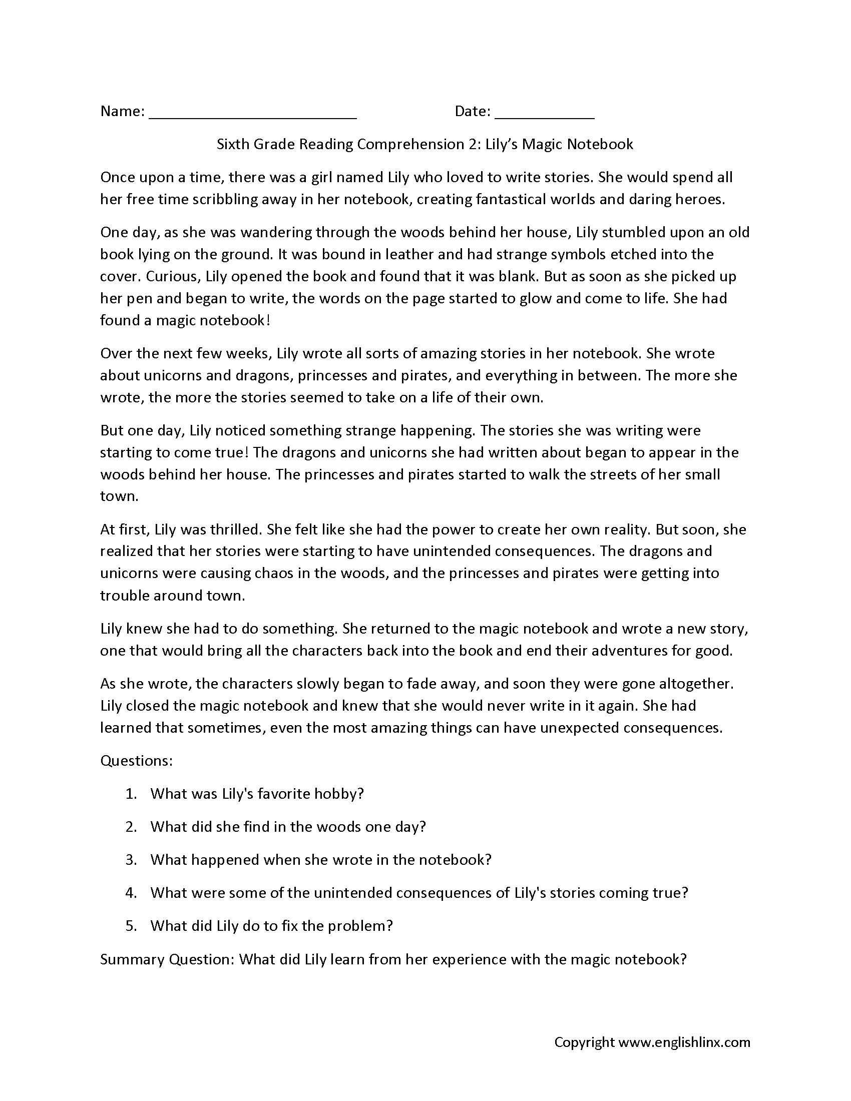 Sixth Grade Reading Comprehension Worksheets Free Printable 6th Grade Reading Passages Sixth Grade Reading Comprehension Worksheets Free Printable 6th Grade Reading Passages