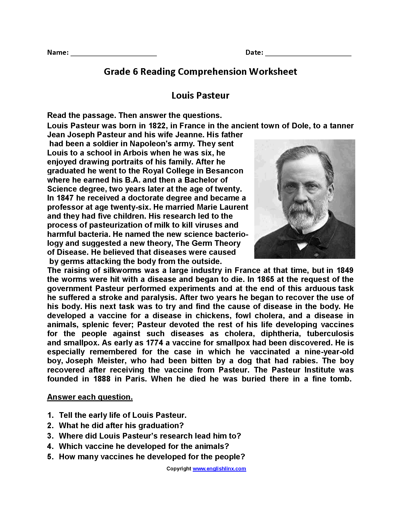 Sixth Grade Reading Worksheets Vocabulary Fluency Practice PDF