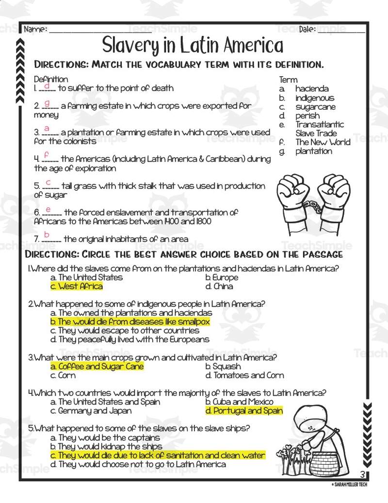 Slavery In Latin America Reading Packet By Teach Simple