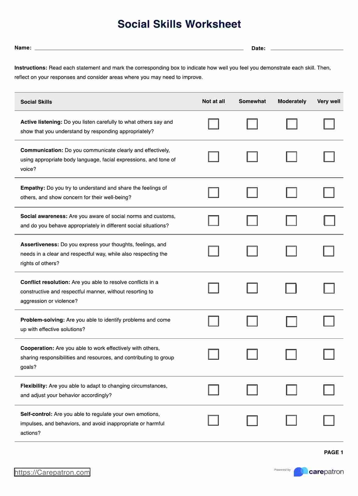 Social Skills Worksheet