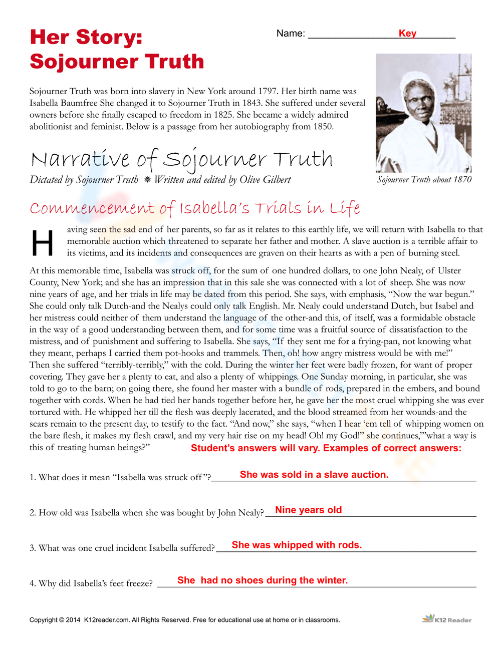 Sojourner Truth Biography Worksheet Sojourner Truth Biography Worksheet