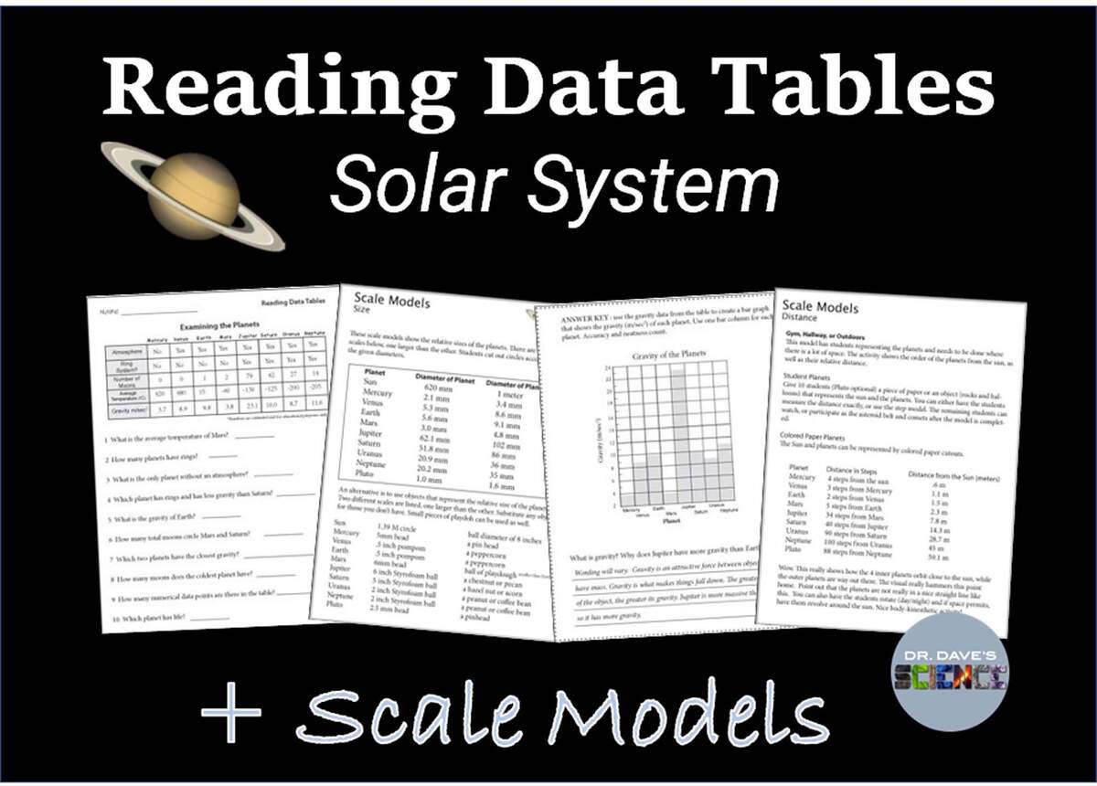 Solar System Scale Models Reading Data Tables And Graphs Etsy