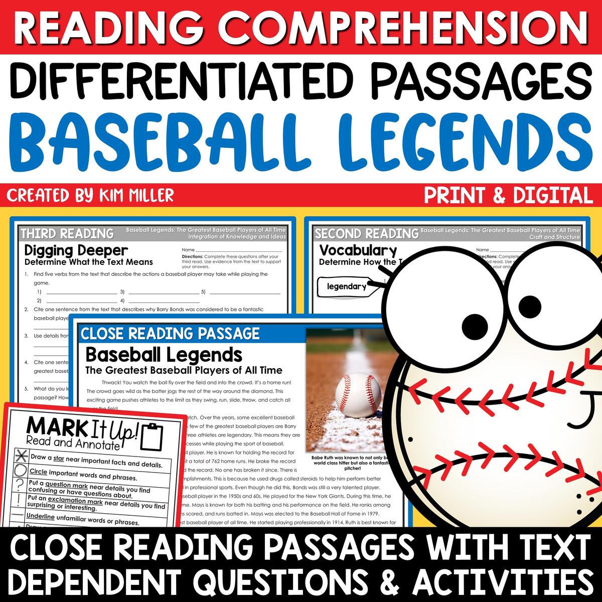 Spring Baseball Close Reading Comprehension Passages Questions Differentiated A Love Of Teaching Kim Miller Spring Baseball Close Reading Comprehension Passages Questions Differentiated A Love Of Teaching Kim Miller