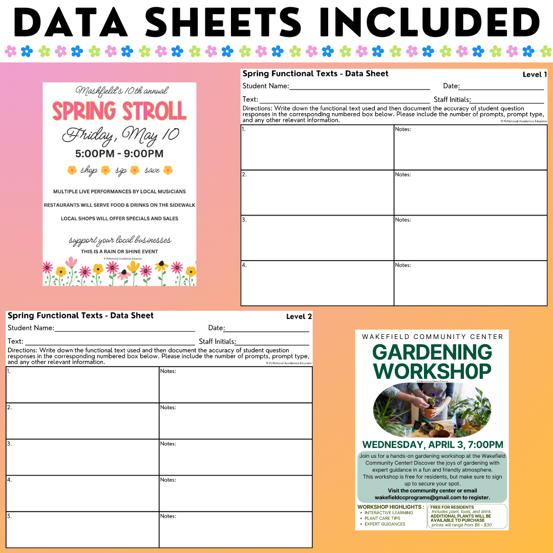 Spring Funtional Texts Real World Reading Comprehension Worksheets Made By Teachers