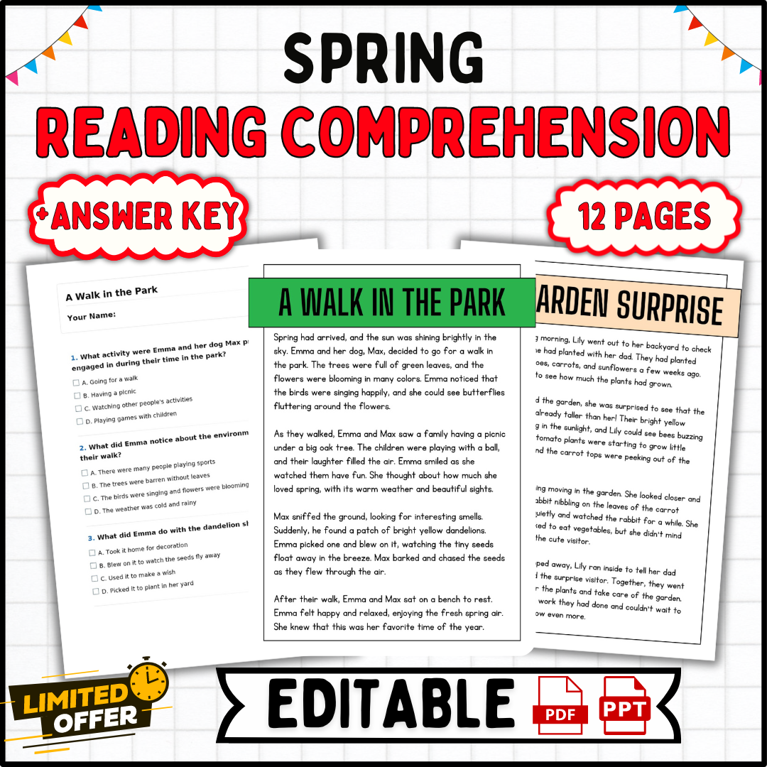 Spring Reading Comprehension Passages And Questions March April May Activities Made By Teachers