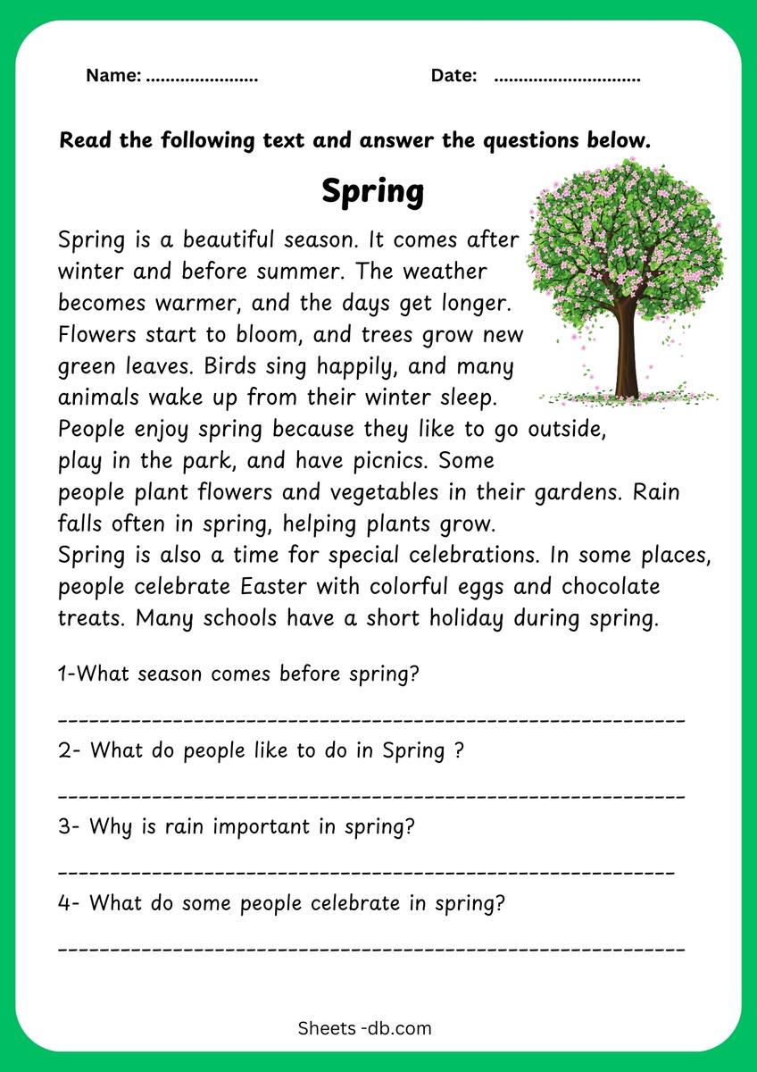 Spring Reading Comprehension Sheets