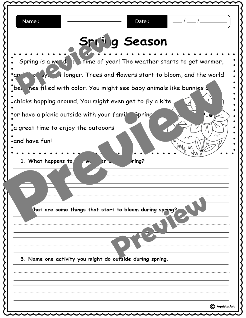 Spring Reading Comprehension Worksheets Made By Teachers