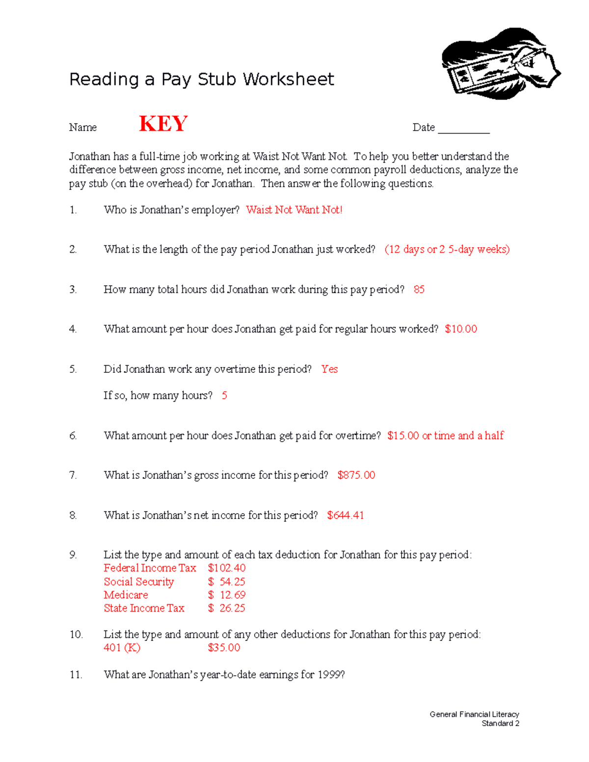 ST 2 Pay Stub Analysis Worksheet KEY Understanding Earnings Deductions Studocu Context Clues Worksheet 2 4 Reading Activity