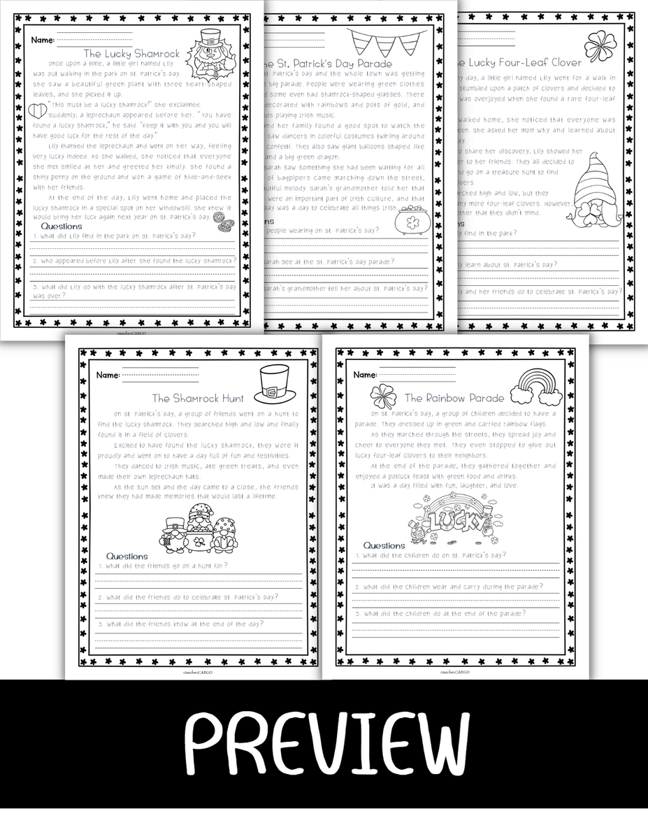 St Patrick S Day Reading Comprehension For Kindergarten Made By Teachers
