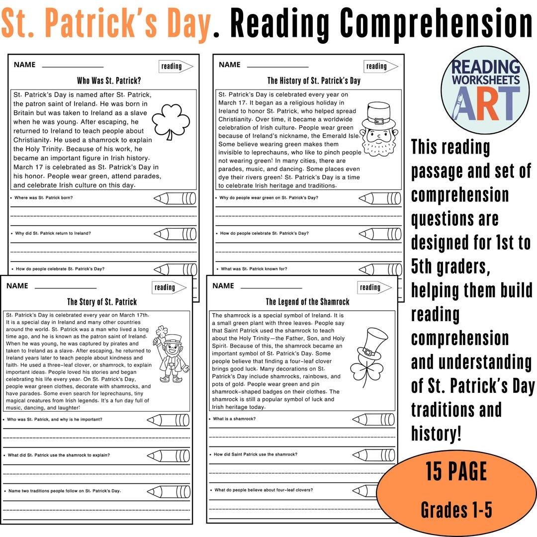 St Patrick S Day Reading Comprehension Passages With Mystery Picture Activity Fun In 5th Grade MORE