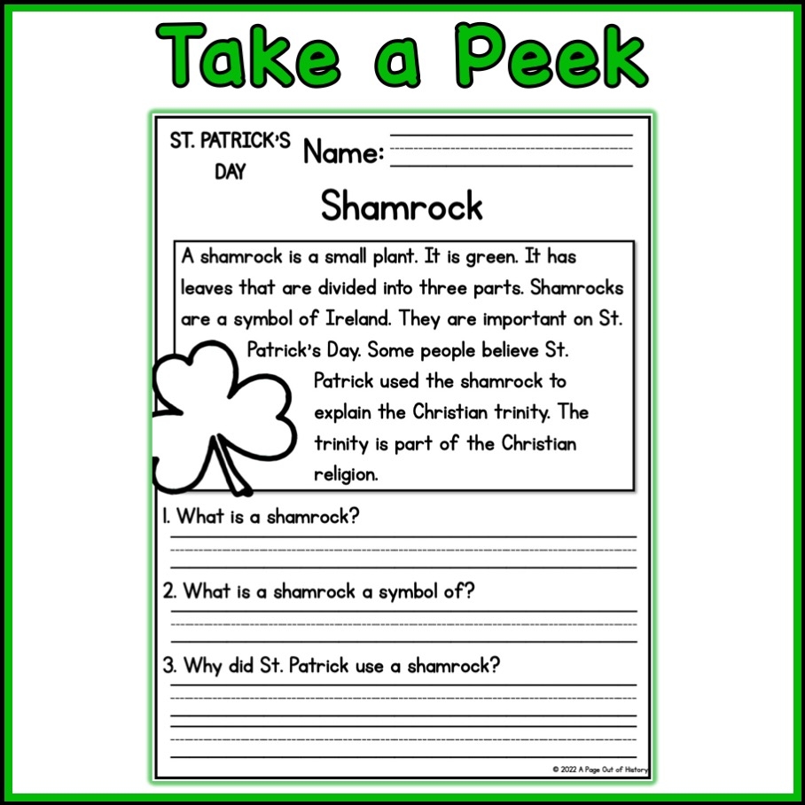 St Patricks Day Holidays Reading Comprehension Passages K 2 Made By Teachers