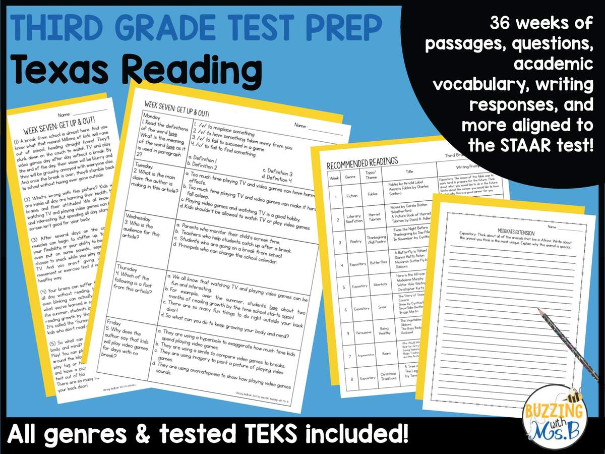 STAAR Test Prep Reading Comprehension Passages Buzzing With Ms B