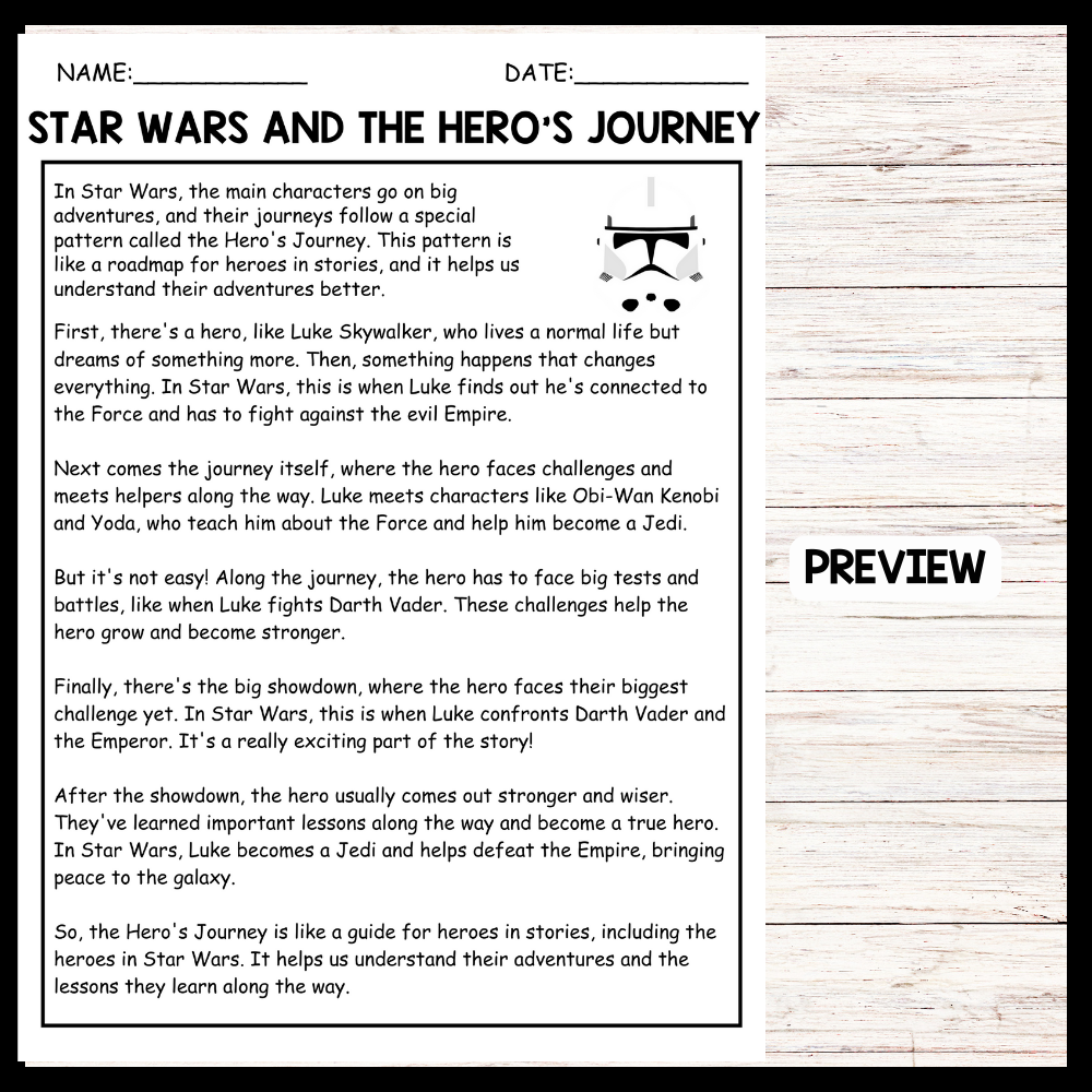 STAR WARS AND THE HERO S JOURNEY STAR WARS Reading Comprehension Made By Teachers