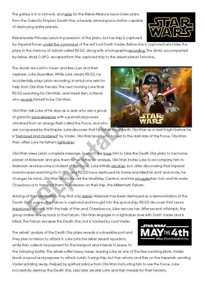 Star Wars Reading Comprehension ESL Worksheet By Ana Vidal Rabassa Star Wars Reading Comprehension ESL Worksheet By Ana Vidal Rabassa