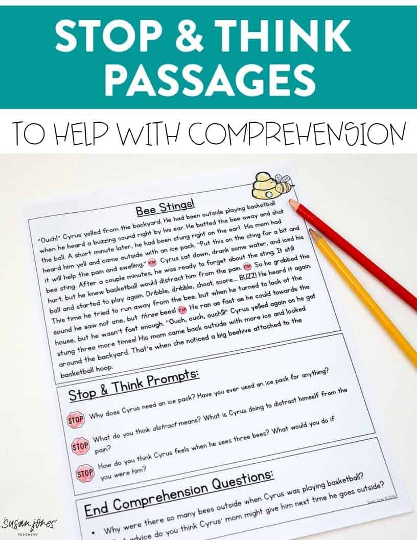 Stop Think Comprehension Passages For First Grade Susan Jones Teaching