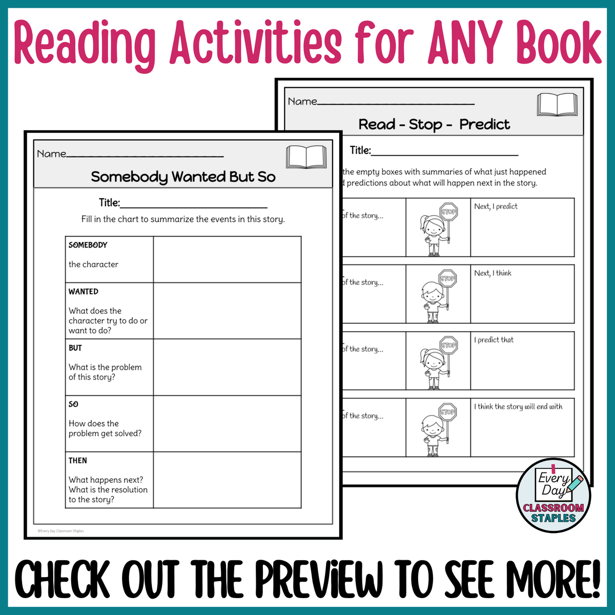 Story Elements Reading Comprehension Worksheets Graphic Organizers For ANY Book Classful 5 Printable Reading Comprehension English Worksheets Ages 4 7 KG1 To Grade 2 Etsy Israel