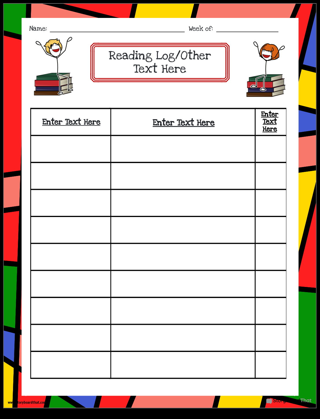 Storyboard That Free Reading Log Templates For Students