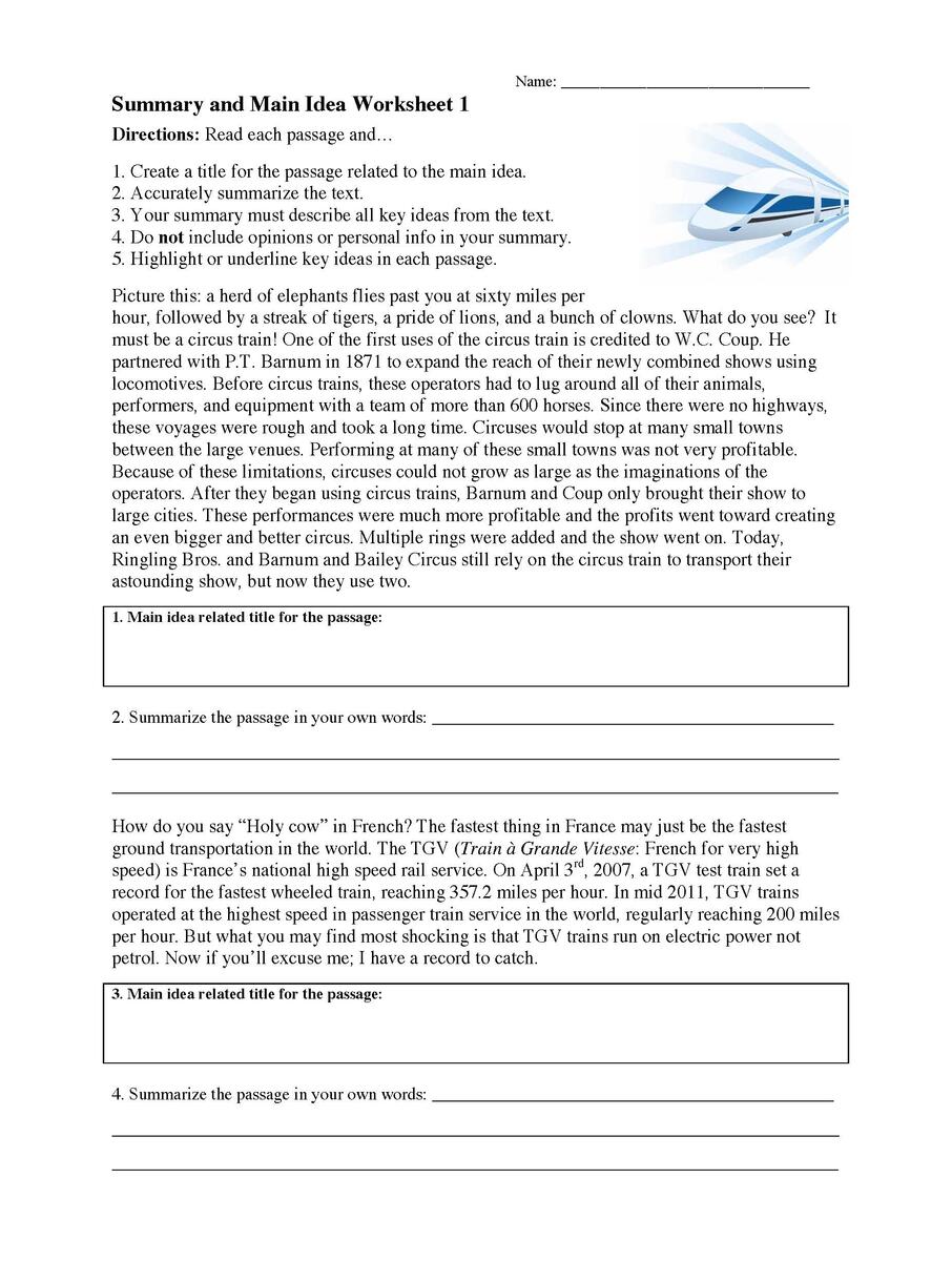 Summarizing Worksheet 1 Reading Activity Summarizing Worksheet 1 Reading Activity